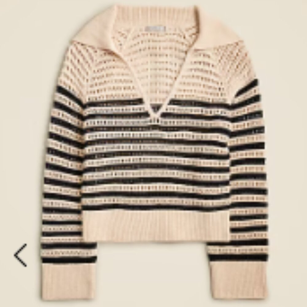 NWT JCrew Crochet sailor-collar sweater in stripe (size M, in cream/black)